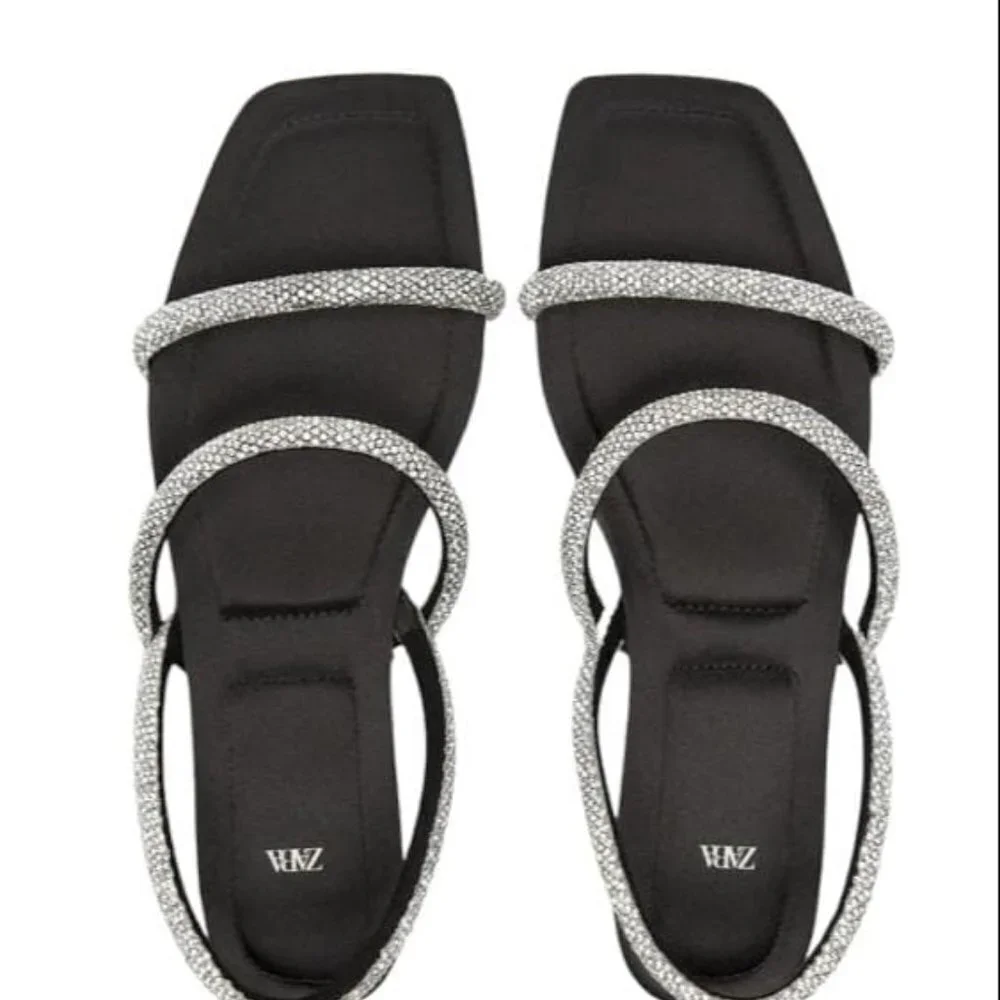 ZARA FLAT SANDALS WITH RHINESTONES BLACK SIZE 10 | 1613/110 - Picture 3 of 10